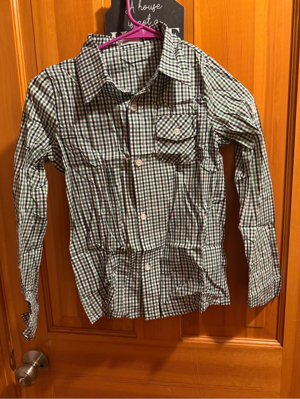 Boys Green & White Plaid Button-Up Shirt